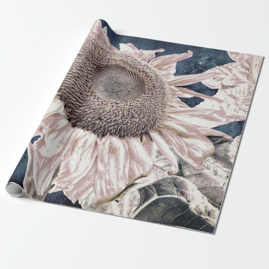 Giant Sunflower  Grey Sepia Decoupage Cadeaupapier (Uitgerold)