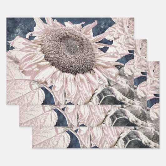 Giant Sunflower  Grey Sepia Decoupage Inpakpapier Vel (Set)
