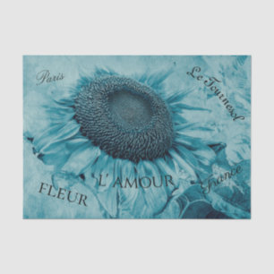 Giant Sunflower Light Blauwgroen Blue script Tissuepapier