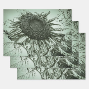 Giant Sunflower Light Green  Antiek Art Inpakpapier Vel