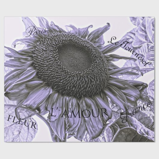 Giant Sunflower  Paars Decoupage Script Cadeaupapier (Vlak)