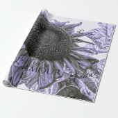 Giant Sunflower  Paars Decoupage Script Cadeaupapier (Uitgerold)