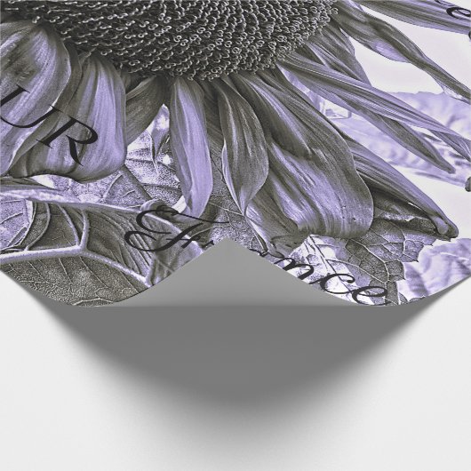 Giant Sunflower  Paars Decoupage Script Cadeaupapier (Hoek)