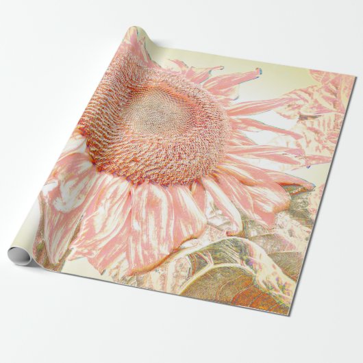 Giant Sunflower  Pastel Pink Art ontbinding Cadeaupapier (Uitgerold)