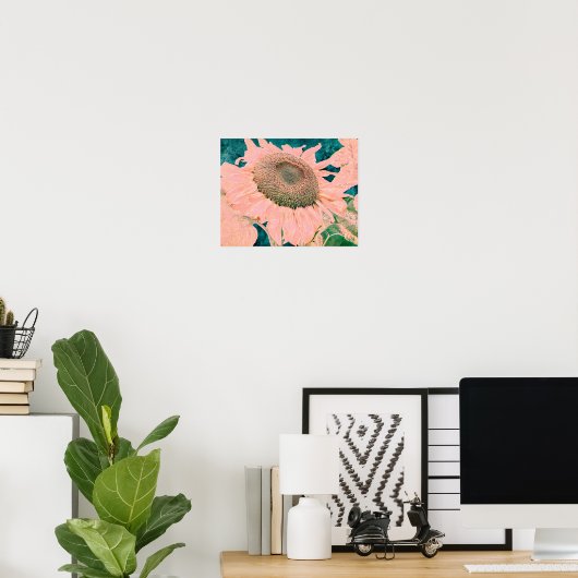 Giant Sunflower  Pink Green Country Art Poster (Thuiskantoor)