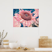 Giant Sunflower Roze Blauwgroen Blauwe Vintage Poster (Keuken)