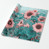 Giant Sunflower Roze Blauwgroen ontbinding van Flo Cadeaupapier (Uitgerold)