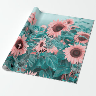Giant Sunflower Roze Blauwgroen ontbinding van Flo Cadeaupapier