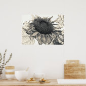 Giant Sunflower  Sepia Botanical Art Poster (Keuken)