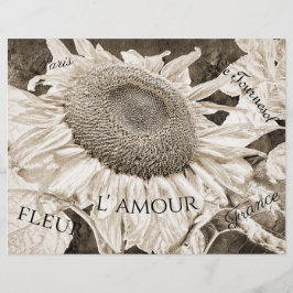 Giant Sunflower Sepia Brown Ephemera Script