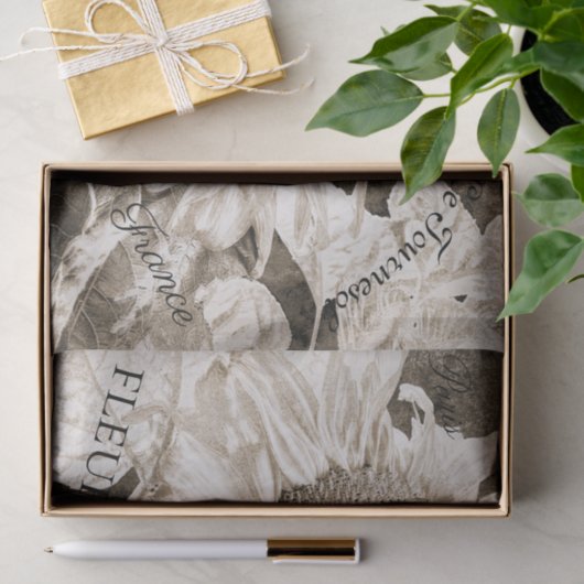 Giant Sunflower Sepia Brown Texture Script Tissuepapier (Geschenk)