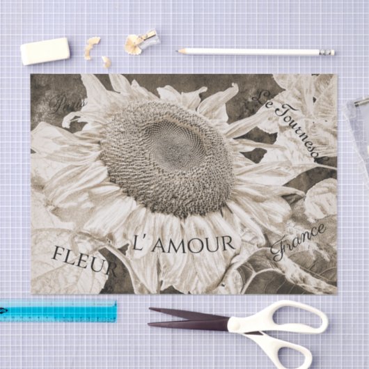 Giant Sunflower Sepia Brown Texture Script Tissuepapier (Craft)