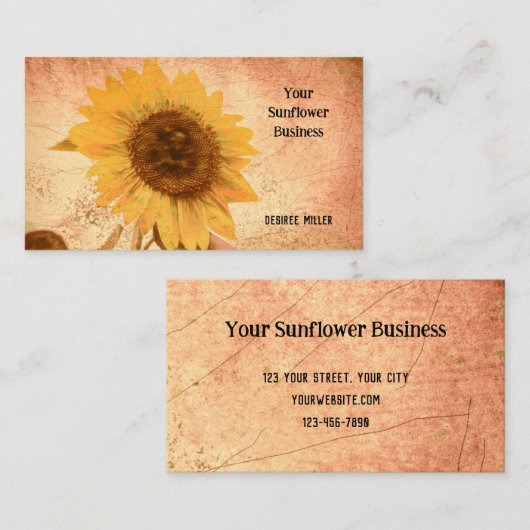 Giant  Sunflower Sepia Brown Yellow Texture Visitekaartje (Voorkant / Achterkant)
