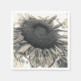Giant Sunflower  Sepia Decoupage Script Servet