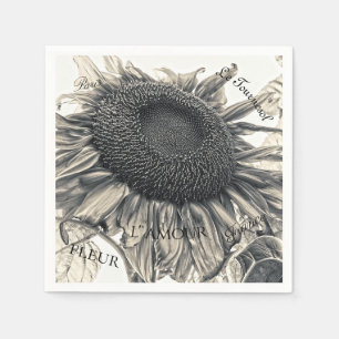 Giant Sunflower  Sepia Decoupage Script Servet