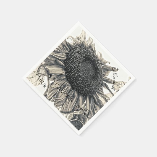 Giant Sunflower  Sepia Decoupage Script Servet (Hoek)