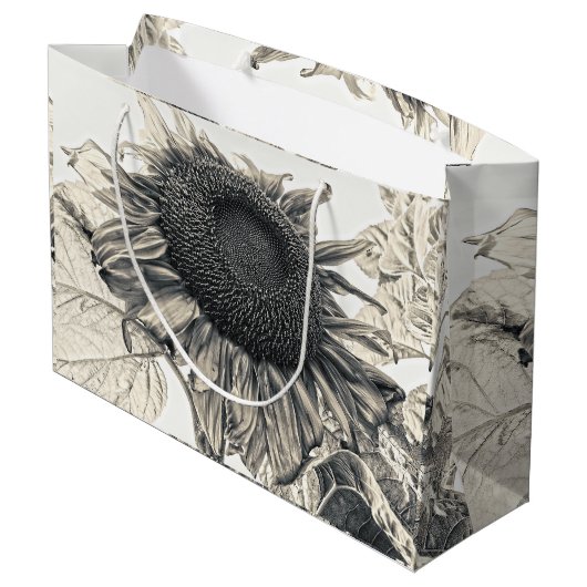 Giant Sunflower  Sepia Design Art Groot Cadeauzakje (Achterkant Gekanteld)