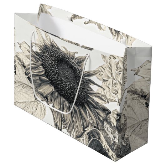 Giant Sunflower  Sepia Design Art Groot Cadeauzakje (Voorkant Gekanteld)