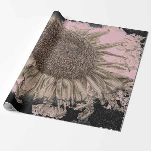 Giant Sunflower Sepia Pink Black Vignette Cadeaupapier (Uitgerold)