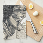 Giant Sunflower Sepia  Style Art Design Theedoek (Quarter Fold)