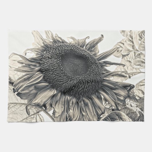 Giant Sunflower Sepia  Style Art Design Theedoek (Horizontaal)