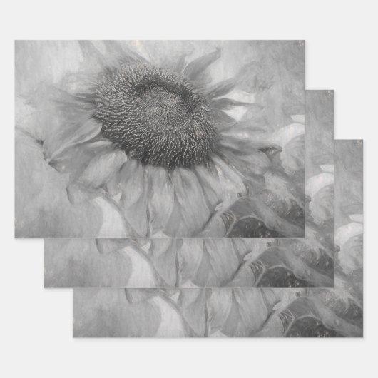 Giant Sunflower  Style Black en White Art Inpakpapier Vel (Set)