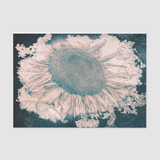 Giant Sunflower Vintage Sepia Blauwgroen Vignette Tissuepapier (Voorkant)