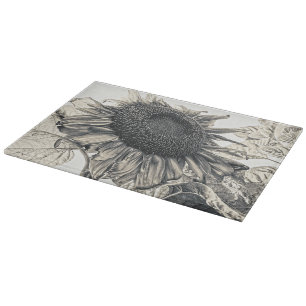 Giant Sunflower Vintage Sepia Floral Art Snijplank
