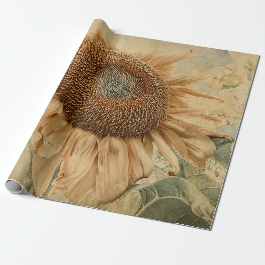 Giant Sunflower Yellow Decoupage Old  Art Cadeaupapier (Uitgerold)