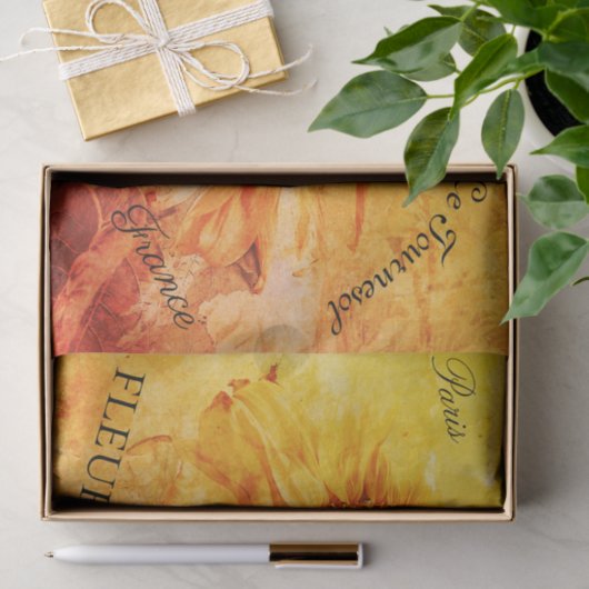 Giant Sunflower Yellow Grunge  Script Tissuepapier (Geschenk)