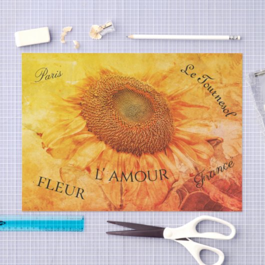 Giant Sunflower Yellow Grunge Script Tissuepapier (Craft)