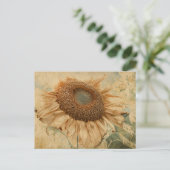 Giant Sunflower Yellow Old Decoupage Art Briefkaart (Staand voorkant)