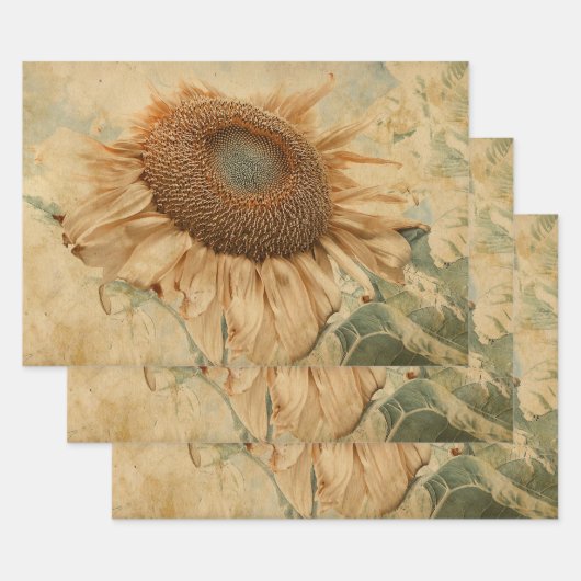 Giant Sunflower Yellow Old Decoupage Art Inpakpapier Vel (Set)