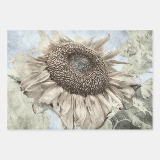 Giant Sunflower Yellow Pastel Chic  Antiek Inpakpapier Vel (Voorkant 2)