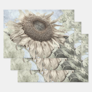Giant Sunflower Yellow Pastel Chic  Antiek Inpakpapier Vel