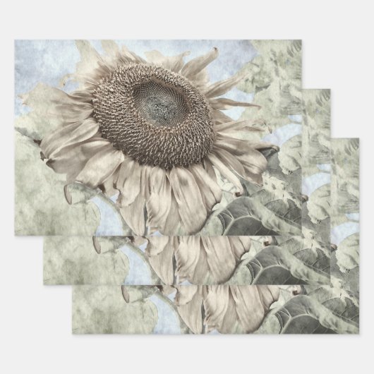 Giant Sunflower Yellow Pastel Chic  Antiek Inpakpapier Vel (Set)