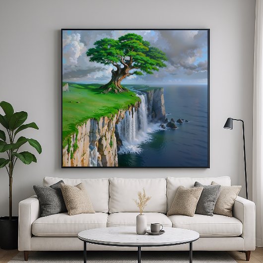 Giant Tree Cliff - Natuur landschapskunst stijl Poster