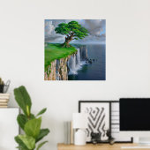 Giant Tree Cliff - Natuur landschapskunst stijl Poster (Thuiskantoor)