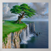 Giant Tree Cliff - Natuur landschapskunst stijl Poster (Voorkant)