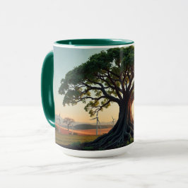 Giant Tree in a Wind Farm Landscape View Mok