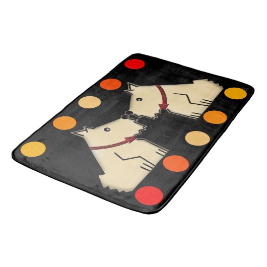 Giant Twin Doggies en Grote Kleurrijke Stippen op  Badmat (Gekanteld)