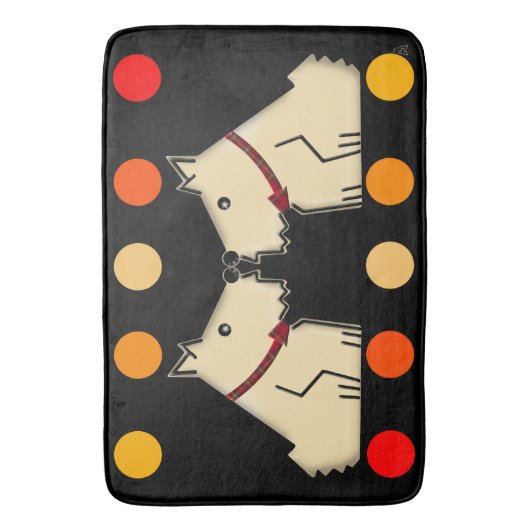 Giant Twin Doggies en Grote Kleurrijke Stippen op  Badmat (Voorkant Verticaal)