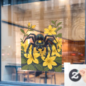 Giant Wolf Spider omgeven door gele jasmijn Raamsticker (Cafe Raam)