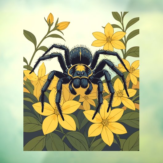 Giant Wolf Spider omgeven door gele jasmijn Raamsticker (Vel 3)