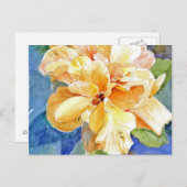 Giant Yellow Gardenia op blauwe achtergrond Briefkaart (Voorkant / Achterkant)