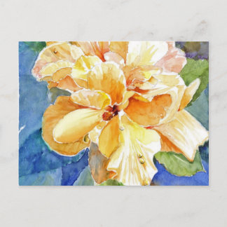 Giant Yellow Gardenia op blauwe achtergrond Briefkaart