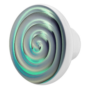 Giant zilver en aquamarine spiraal boven zwart keramische knop