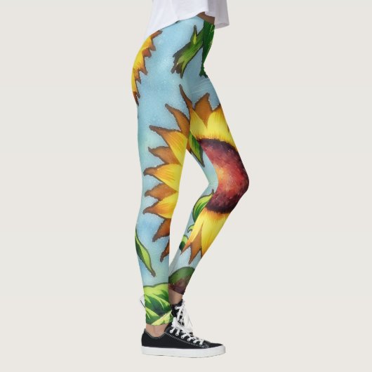 Giant Zonnebloem Floral Art Leggings (Rechts)