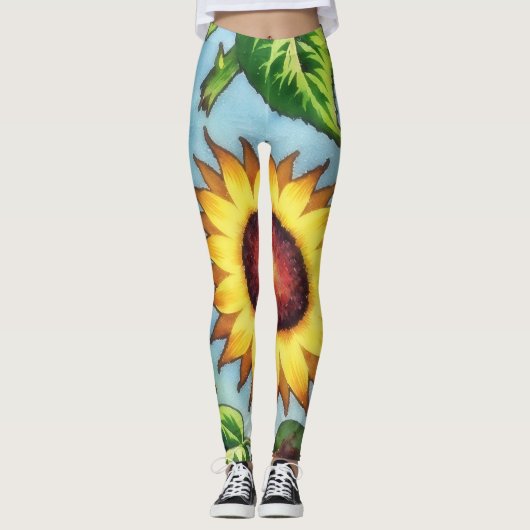 Giant Zonnebloem Floral Art Leggings (Voorkant)