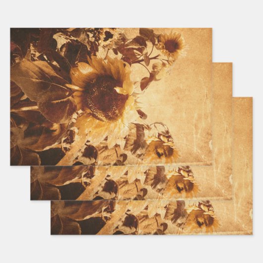Giant  zonnebloemen Sepia Decoupage Art Inpakpapier Vel (Set)